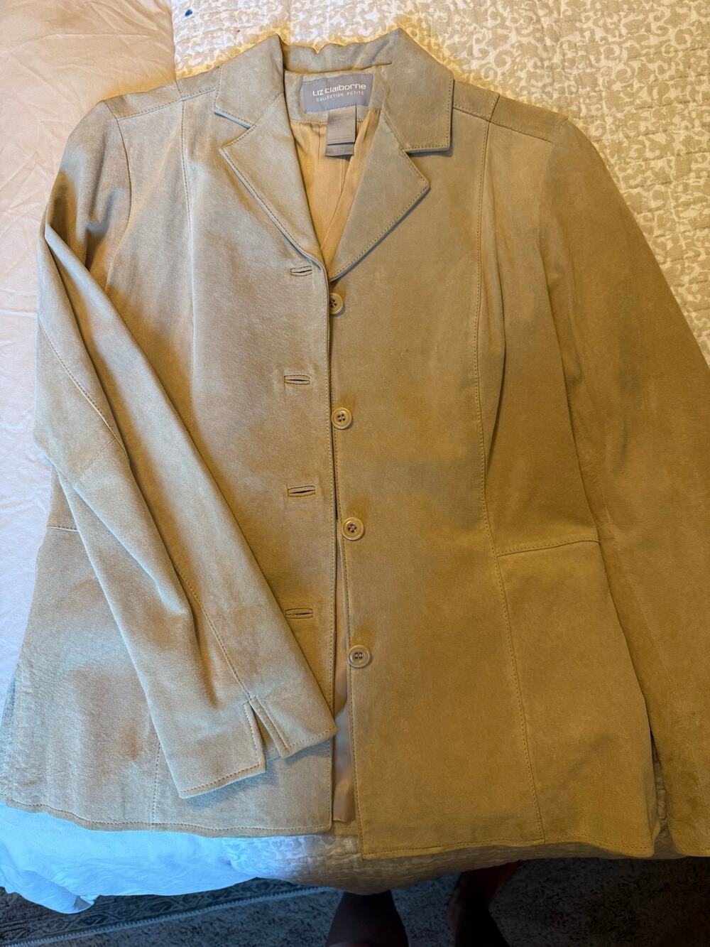 vintage Liz Claiborne Collection Petite tan suede button-up blazer